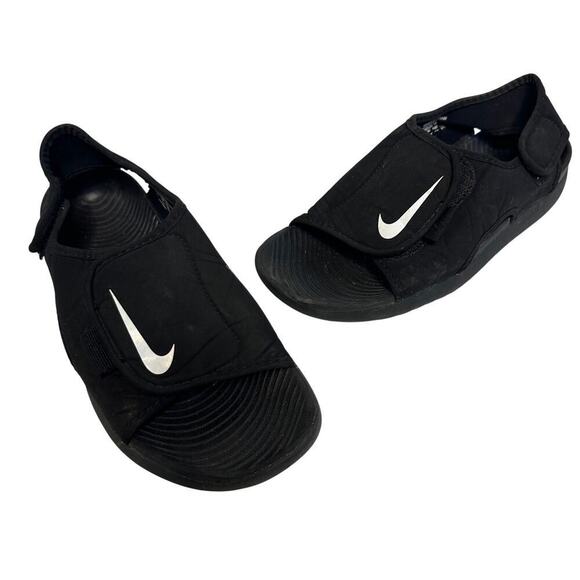 Nike Size Kid 6Y Kid Logo Sunray Adjust Sandal Flip Flop Black Hook Loop Closure - Picture 2 of 9